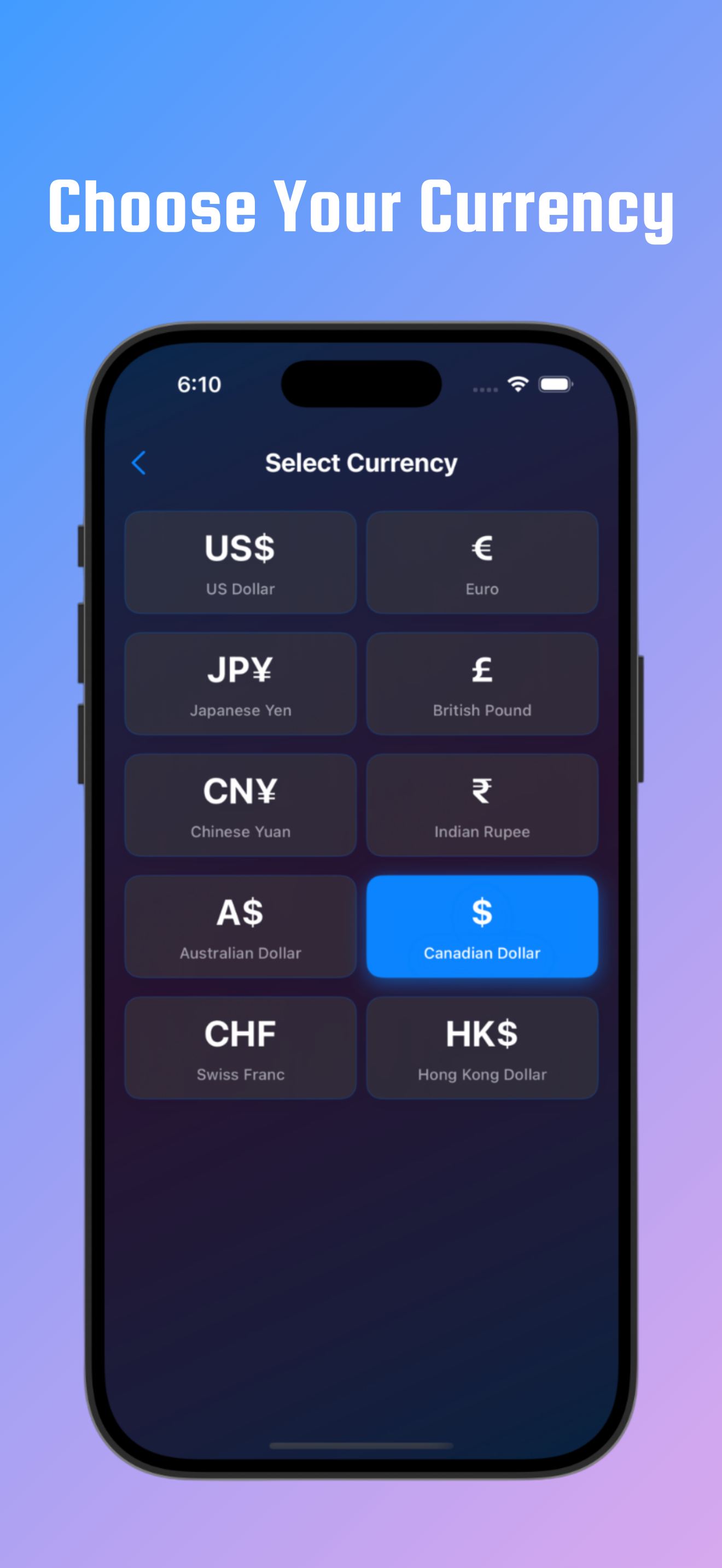 Choose your currency